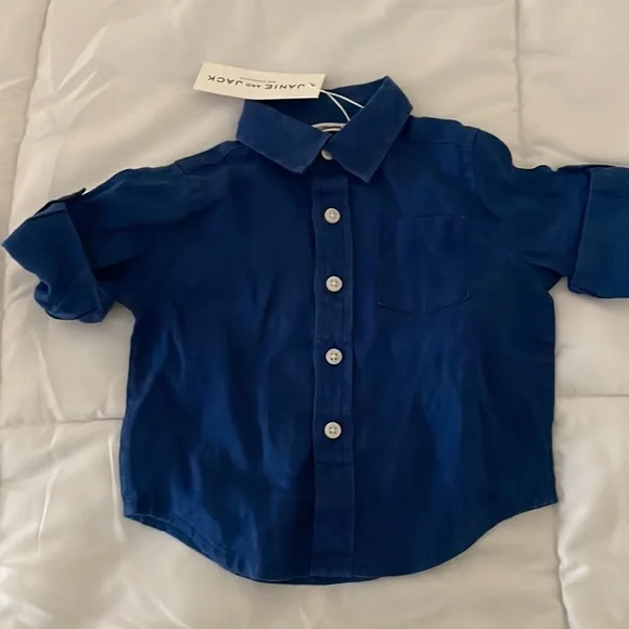 Janie and Jack The Linen Shirt in Blue 6-12M, 12-18M, 18-24M - Picture 3 of 4